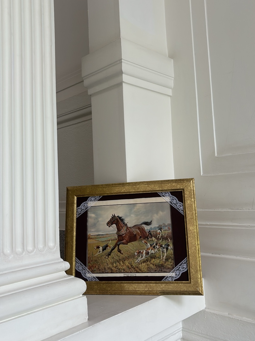Framed Hunting Scene Artwork with Gold Frame
